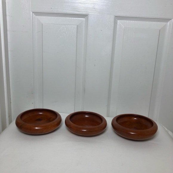 Unbranded Vintage Set Of 3 Hand Turned Crafted Wood Salad / Snack Bowls - Picture 4 of 12